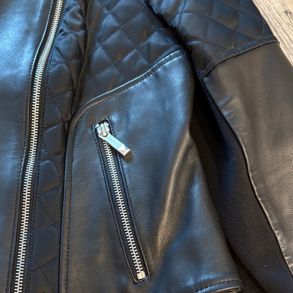 BCBGMaxAzria Black Leather Jacket Quilted Detail Size Small - Picture 8 of 13